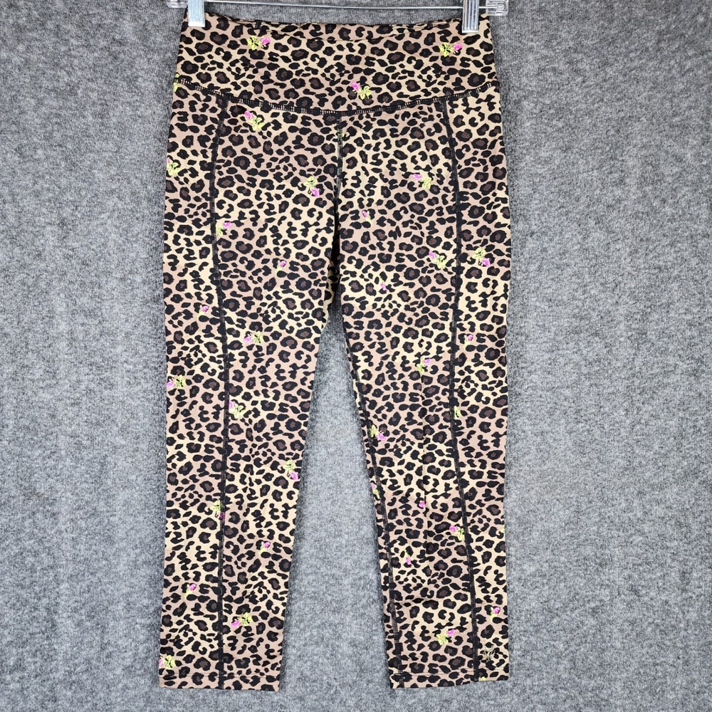 Betsey Johnson Performance‎ Leggings Womens Small Leopard Floral Cropped Brown